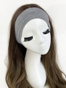 1pc Solid Color Stretchy Sports Headband - Grey - View 1