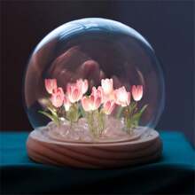 1 luz de noche de tulipán creativa 9 flores, iluminación hecha a mano pura, utilizada para la decoración de habitaciones y dormitorios, luces de ambiente, decoración de mesa pequeña Luz de la decoración de vidrio noche creativo con diseño de flor para casa - Rosa - Ver 2