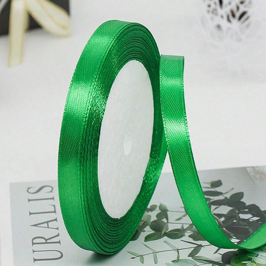 1捲0.6cm寬蛋糕緞帶,適用於禮品包裝、婚禮裝飾、糖果盒、手提包、緞帶和絲帶(髮飾diy紋理) - 綠色 - 查看 1