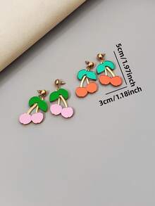 1pair Vintage Sweet & Lovely Acrylic Mirror Pink & Red Cherry Earrings Suitable For Women's Art Festival Performance, Cosplay, Daily Wear