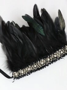 1 Coppia di guanti senza dita in pizzo e piume, accessori per costumi da festa e ballo, Ognissanti - nero - Visualizzare 7