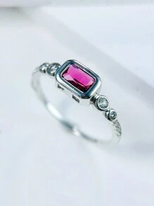 1pc Cubic Zirconia Wedding Couple Ring - Hot Pink - View 1