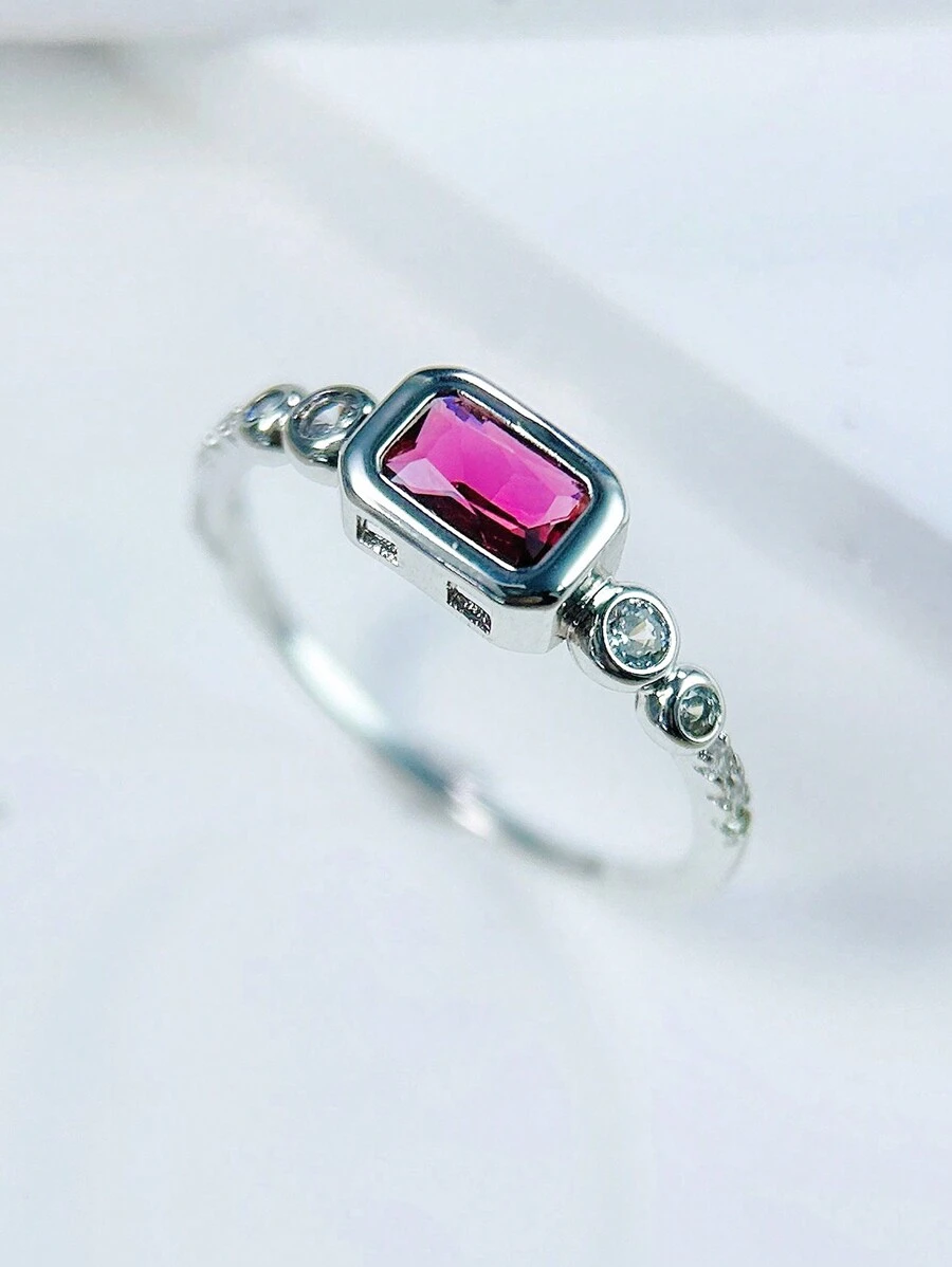 1pc Cubic Zirconia Wedding Couple Ring - Hot Pink - View 1