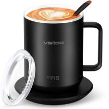 Vsitoo S3 Temperature Control Smart Mug 2 With Lid, Self Heating Coffee Mug 10 Oz, LED Display, 90 Min Battery Life - App&Manual Controlled Heated Coffee Mug - Improved Design - Perfect Coffee Gifts,Fathers Day Gifts - White - View 1