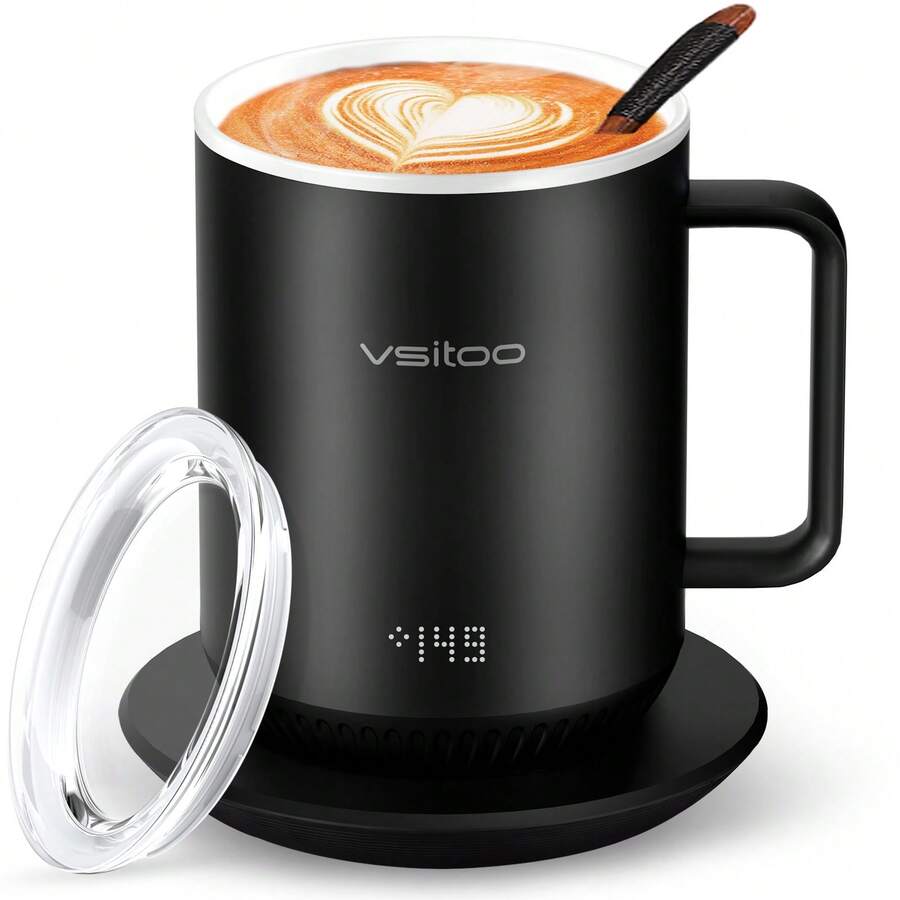 Vsitoo S3 Temperature Control Smart Mug 2 With Lid, Self Heating Coffee Mug 10 Oz, LED Display, 90 Min Battery Life - App&Manual Controlled Heated Coffee Mug - Improved Design - Perfect Coffee Gifts,Fathers Day Gifts - White - View 1