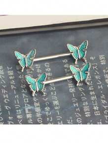 2 piezas Anillos para el pezón de 14G para mujeres, set de anillos para el pezón con barra de 16mm de acero quirúrgico con corazón de circonita y mariposa, joyería de piercing corporal lindo para San Valentín, Mamá, Madre, Día de la Madre, regalo