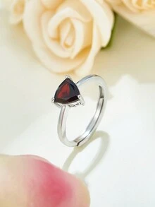 1pc 925 Sterling Silver Natural Garnet Ring - Burgundy - View 1