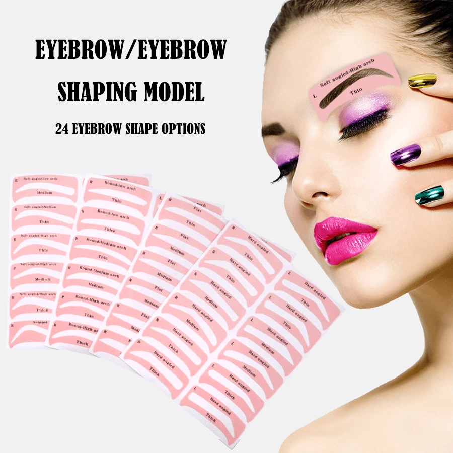 眉型繪畫模板套裝,包括眉形整形器、眉形模板、眉形模板、修容剪,方便易用,提供24種眉型可供選擇 - 淺粉色 - 查看 1