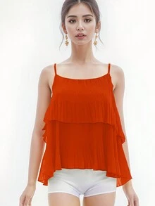 Women's Solid Layered Tank Tops - 紅色 - View 2