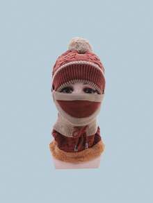 3 件套女式時尚甜美可愛溫暖蓬鬆內襯厚針織帽、護頸器和麵罩套裝適合日常使用和戶外滑雪/騎自行車/徒步旅行