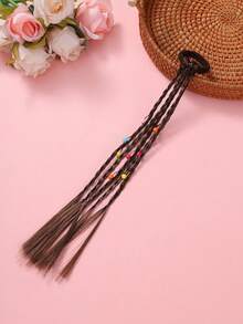 1個假髮兒童頭帶,可幫女孩的小辮子造型,帶有彩色織帶鬆緊頭髮