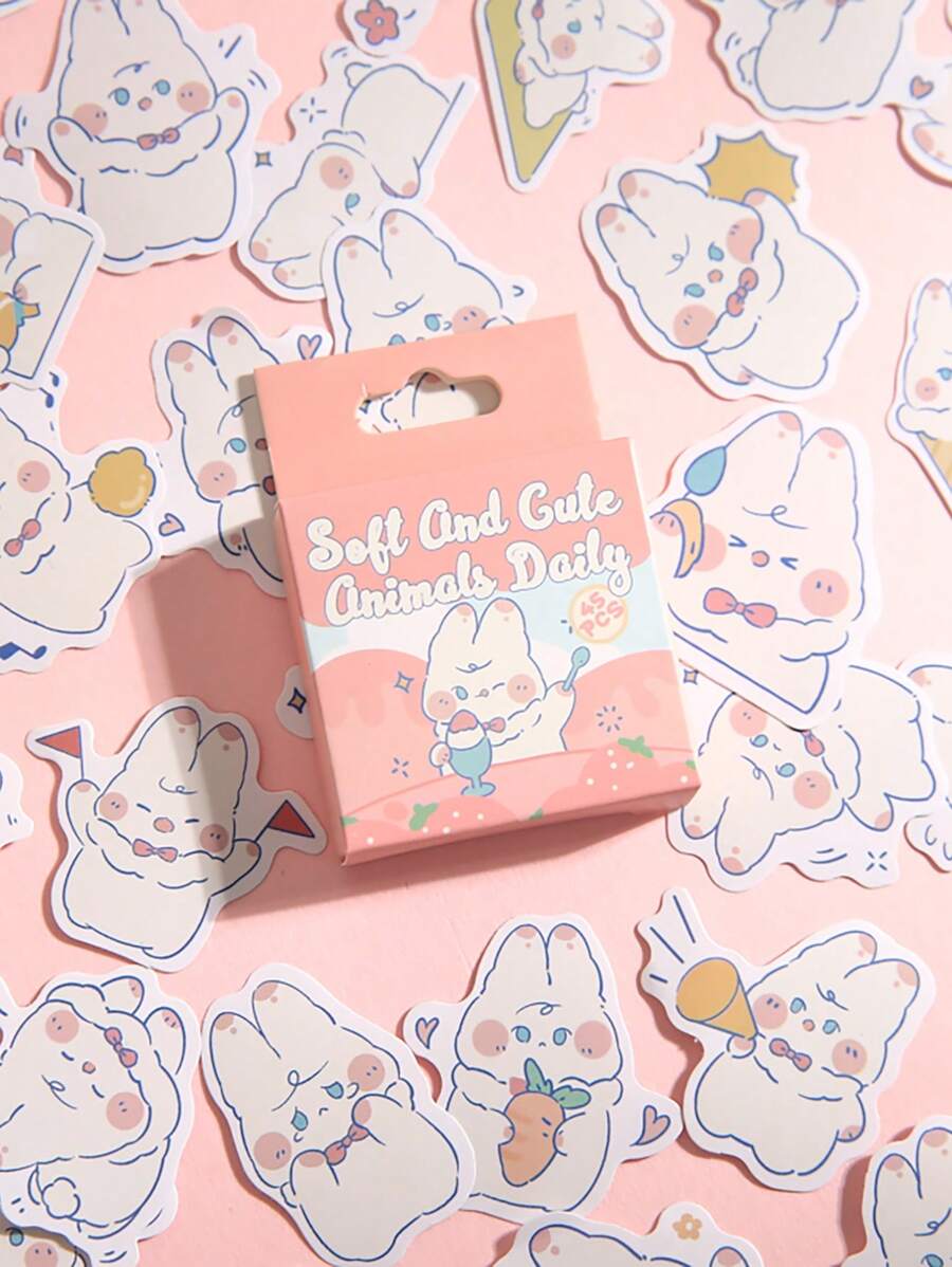 45 cái/gói Phim hoạt hình dễ thương Thỏ & Mèo Hình dán Đối với Cuộc sống hàng ngày , Đồ thủ công DIY , Điện thoại , Máy tính Đồ trang trí