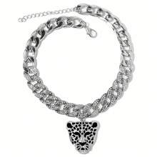 1pc Silver Plated Rhinestone Leopard Head Pendant Necklace For Women's Party - Silver - View 2