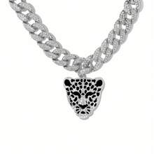 1pc Silver Plated Rhinestone Leopard Head Pendant Necklace For Women's Party - Silver - View 3