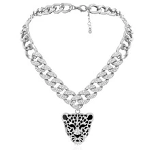 1pc Silver Plated Rhinestone Leopard Head Pendant Necklace For Women's Party - Silver - View 6
