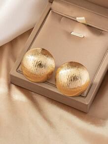 1pair Asymmetrical Geometric Design Big Circle & Hemisphere Shaped Western-Style High-Grade Statement Earrings - Yellow Gold - View 3