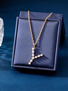 1入組簡約溫柔的假珍珠M字母吊墜項鍊，適用於女性的日常配戴 - M - 查看 23