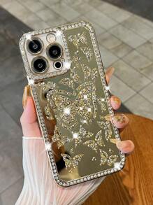 حقيبة هاتف iPhone بتصميم فراشة مجوهرة مفرغة لفصل الصيف قطعة واحدة