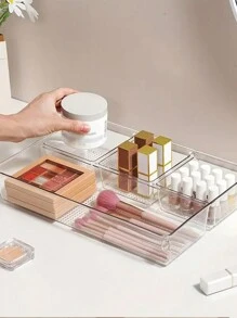 1pc Clear Plastic Drawer Organizers Set, 5-Size Versatile Bathroom And Vanity Drawer Organizer Trays, Non-Slip Storage Bins For Makeup, Jewelries, Kitchen Utensils And Office Desk Back To School - Clear - View 6