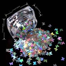 1 盒閃閃發光的全息蝴蝶銀色指甲亮片亮片混合顏色指甲虹彩閃光 3d 薄片切片藝術配件 - 銀色 - 查看 5