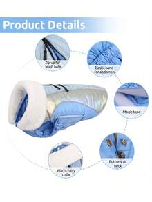 藍色狗衣,具有領口和反光條的冬季保暖防風狗外套,適用於中小型和大型犬的戶外羊毛寵物服裝 - 藍色 - 查看 3