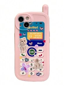 可愛復古粉色貓貼紙軟殼手機殼（適用於蘋果手機殼） - 粉色 - 查看 4