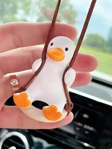 1pc Handmade Gypsum Cute Swing Tire Duck, Car Rearview Mirror Hanging Ornament, Interior Decoration, Garden Decorative Pendant - Multicolor - View 3