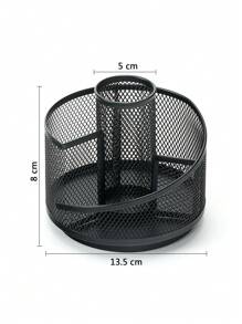 Rotating Mesh Desk Organizer, Black Metal Mesh Desk Organizer With 360° Rotation, Step Design With 4 Compartments, Home Office Art Supplies Storage Box, Black - Black - View 3