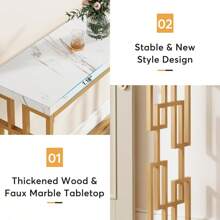 Tribesigns Gold Console Table, Modern 42.5" Sofa Tables Entryway Hallway Foyer Table, White Faux Marble Tabletop Sofa Table Behind Couch With Gold Metal Legs For Living Room, Easy Assembly - White - View 5