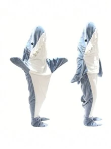 1件大人男孩女孩鯊魚毯子,可穿戴鯊魚毯子,鯊魚睡袋禮物 - 藍色 - 查看 4