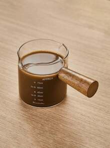 Glass Espresso Measuring Cup With Graduations, Wooden Handle, Milk & Shot Ounce Cup School Supplies Back To School - White - View 1