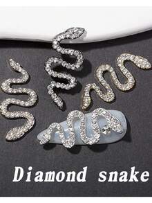 2pcs 3d Snake Shaped Nail Art Alloy Full Drill Nail Sticker With Rhinestones - Black - View 4