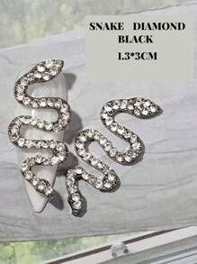 2pcs 3d Snake Shaped Nail Art Alloy Full Drill Nail Sticker With Rhinestones - Black - View 1