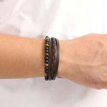 HX Men Bead Decor Braided Detail Bracelet, For Jewelry Gift And Party - Black - View 8