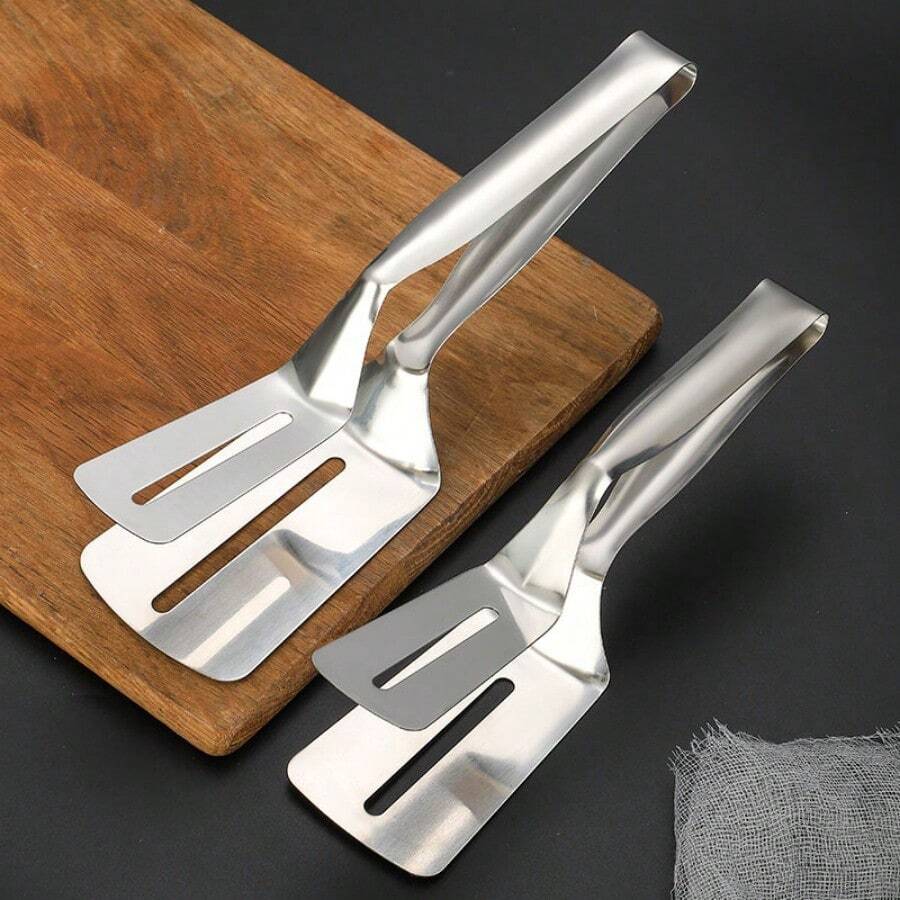 ملقط معدني لحوم من الفولاذ المقاوم للصدأ، مناسب للستيك والشواء والسمك والخبز والبان كيك