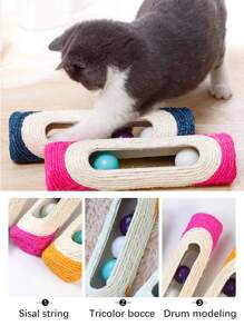 1入組3個發聲球的長形繩麻皮帶貓玩具,非常適合娛樂和運動寵物,多色 - 彩色 - 查看 5