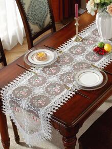 1pc 100% Polyester Fabric Exquisite Embroidered Lace Cutwork Table Runner, Kitchen Cabinet Scarf, Placemat, Home Decor, Holiday Decor, Indoor Outdoor, Party Wedding Table Runner