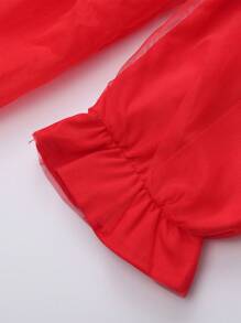 Annil Rochie Fata Tanara Primavara Si Toamna Mesh Vintage Guler Stand Rochii Maneca Lunga - roșu - Vizualizare 5