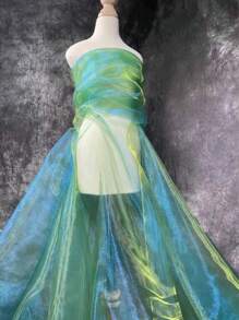 1pc Gradient Two-Color Mesh Fabric, Laser Texture See-Through Fabric Long Skirt Shawl Creative Handmade Fabric - Multicolor - View 1