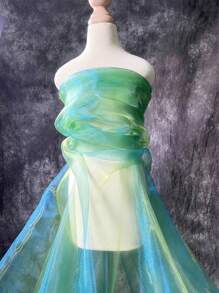 1pc Gradient Two-Color Mesh Fabric, Laser Texture See-Through Fabric Long Skirt Shawl Creative Handmade Fabric - Multicolor - View 3