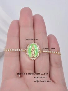 1只銅金鍍和鋯石玫瑰聖母手鏈,可調節大小,適用於女性,聖誕節禮物