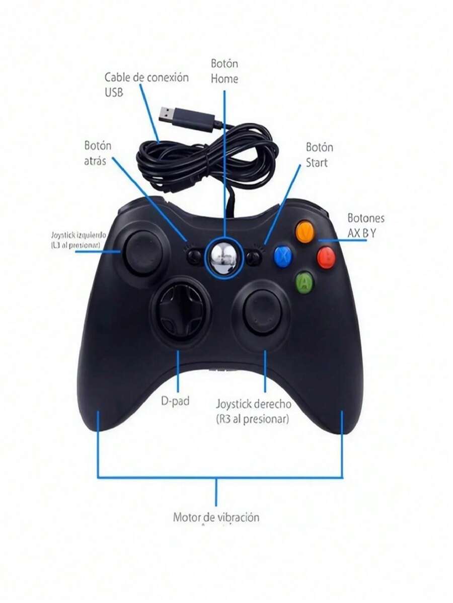 Control Alambrico Para Xbox 360 Y Pc Windows Gamepad - Negro - Ver 1