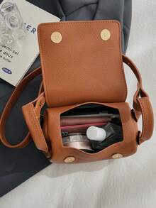 Pu Fabric Plain Color Mini Children's Handbag Crossbody Bag - Brown - View 4