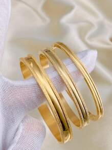 1只豪華亮面哑光設計不銹鋼女手鐲,有多種尺寸可選 - 金黃色 - 查看 6