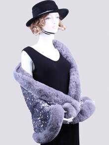 女士重檔刺繡亮片裝飾,輕奢時尚優雅,適用於晚宴和舞會,加厚絨毛披風和圍巾