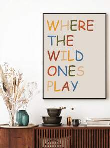 1張彩色字母海報帆布印刷,適用於臥室、客廳、兒童房牆壁裝飾