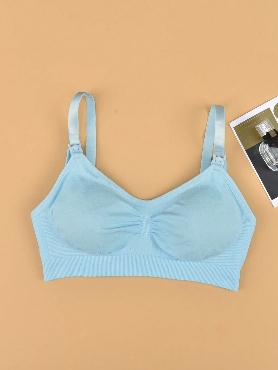 孕婦女士褶邊無鋼圈哺乳內衣 - 霧霾藍 - 查看 1