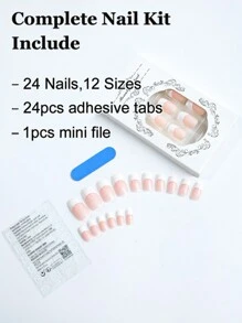 24 Chiếc Vuông Dài Pháp Đầu Giả Móng Tay Với 1 Thạch Gel Và 1 Dũa Móng Tay Ấn Vào Móng Tay dụng Cụ Làm Móng - Nhiều màu - Xem 2