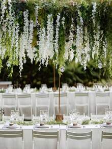 5入組人工紫藤花藤條,帶有綠葉和絲帶,適用於婚禮、花園、戶外、派對、家居、牆壁裝飾 (白色) - 白色 - 查看 6