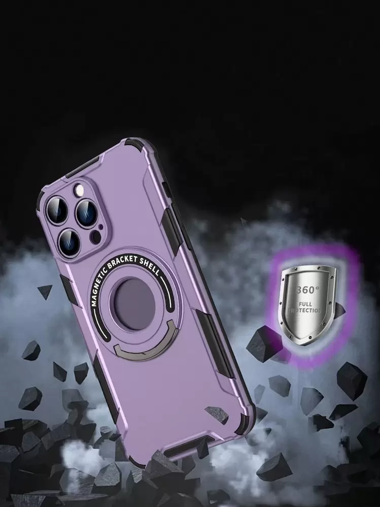 1pc New Magnetic Adsorption Stand Phone Case Compatible With Iphone11/12/13/14/15 Promax - Purple - View 2